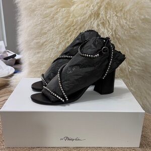 3.1 Phillip Lim Black Heeled Sandals with Silver Accents